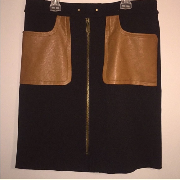 Tracy Reese zip up faux leather pocket black and brown skirt - size Large - Picture 1 of 9